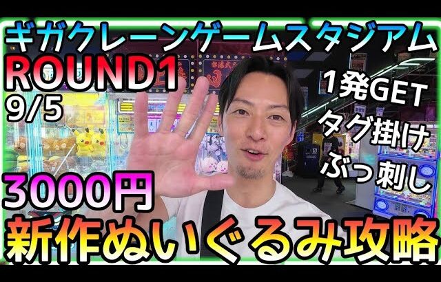 新作ぬいぐるみ荒し!!約350台ROUND1ギガクレーンゲームスタジアムでプロが技を駆使して激ヤバ設定攻略していく！